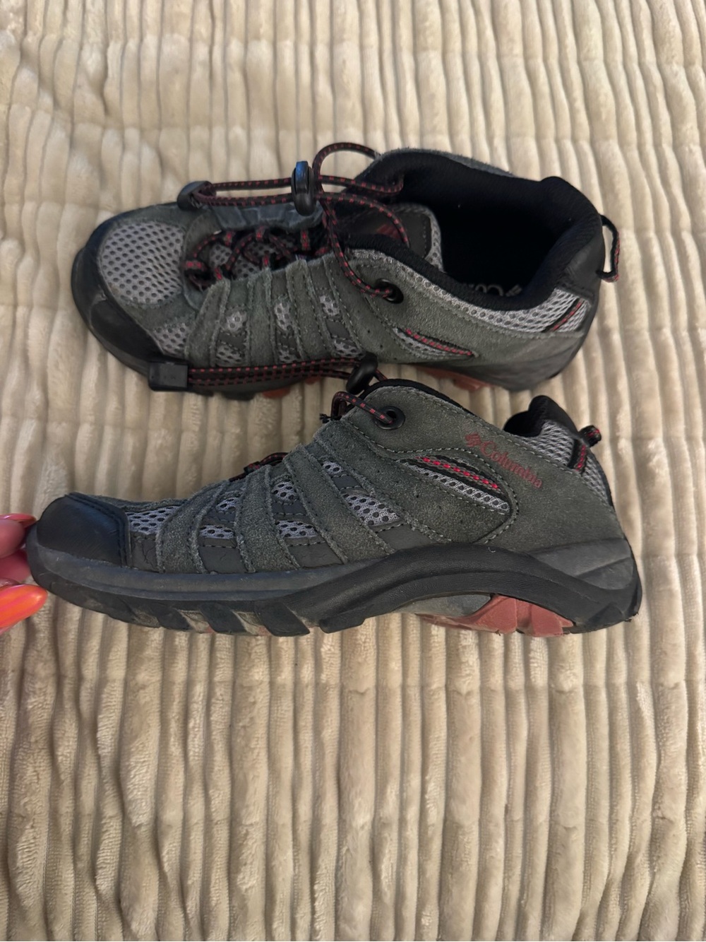 Columbia Kids Gray and Black Sneakers with Red Accents